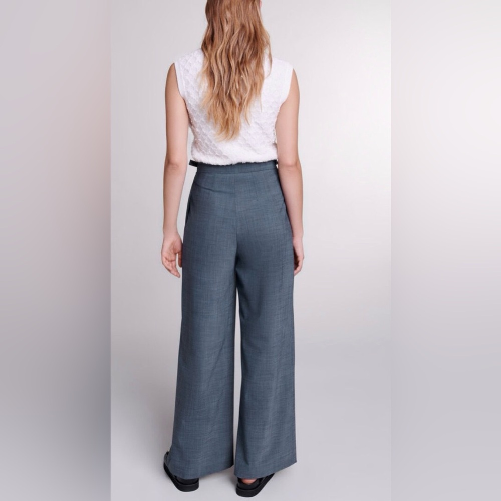 Maje Blue-Grey Wide-Leg Trousers - Picture 3 of 8